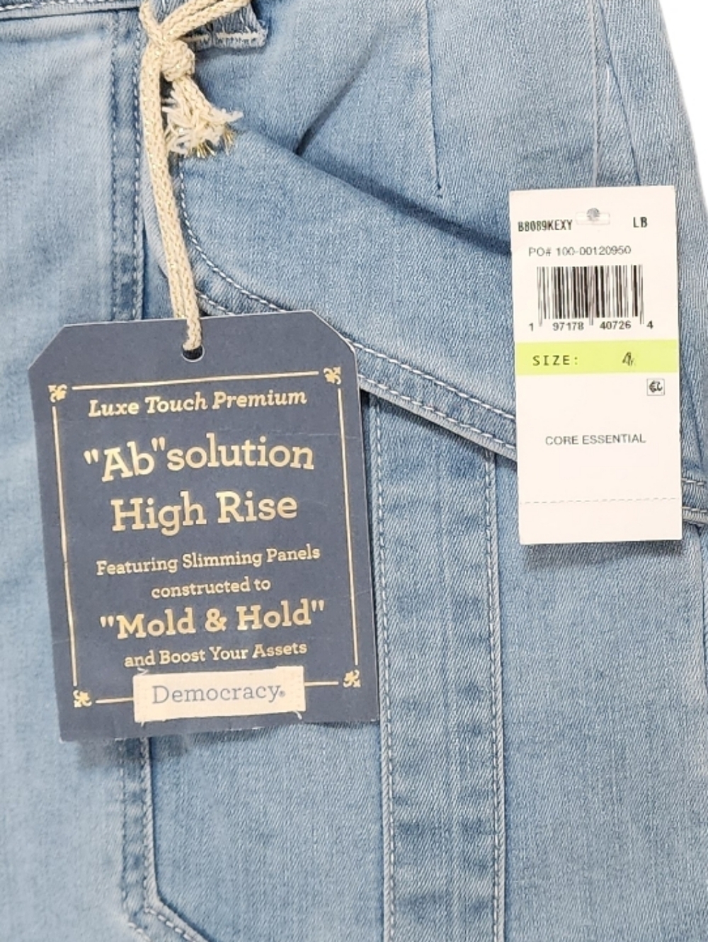 Democracy 4.5" Denim Utility Shorts Stretch High Rise Ab Solution Light Blue 4 - Picture 4 of 9